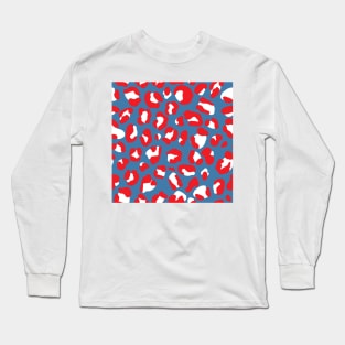 Red White and Blue Leopard Print Long Sleeve T-Shirt